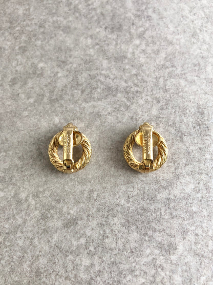 Christian Dior Circle Motif Earrings Gold Vintage 8j3haa
