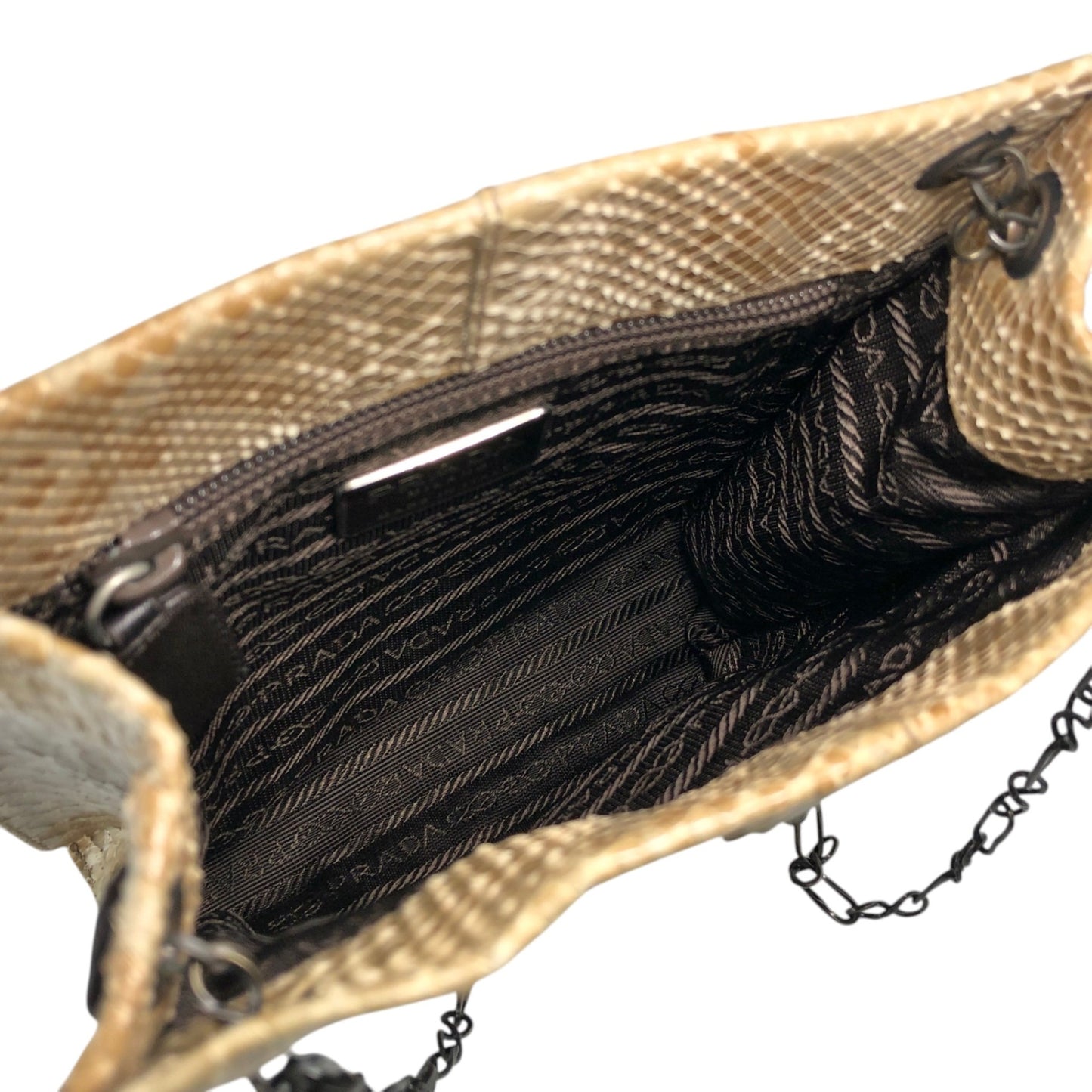 PRADA Triangle Logo Chain Shoulder bag Beige Vintage 6b4rwd