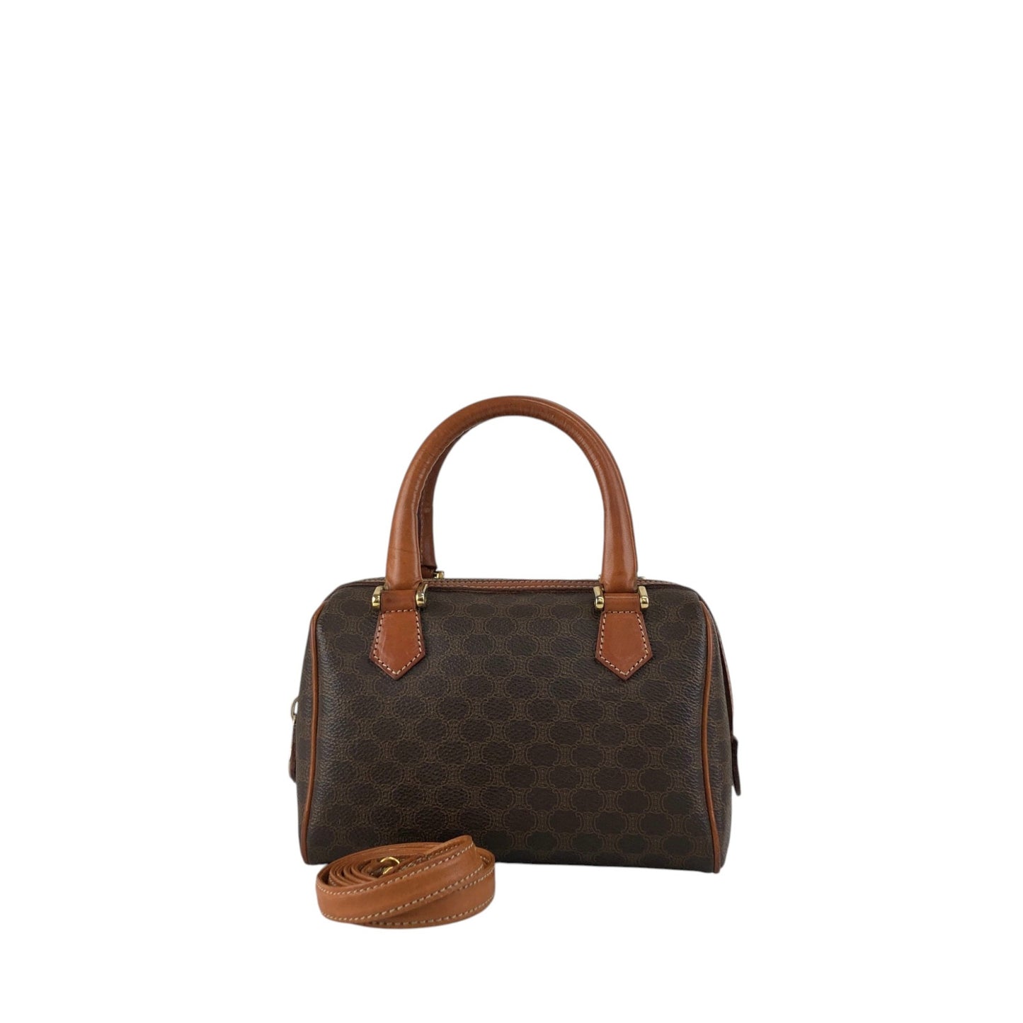 CELINE Macadam Blason Two-way Small Boston bag Shoulder bag Brown Vintage 2kpnhi