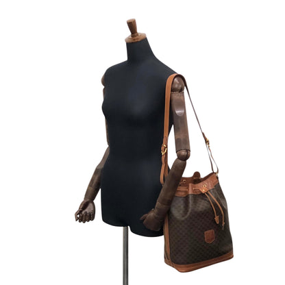 CELINE Macadam Blason Drawstring Shoulder bag Brown Vintage wc85jm