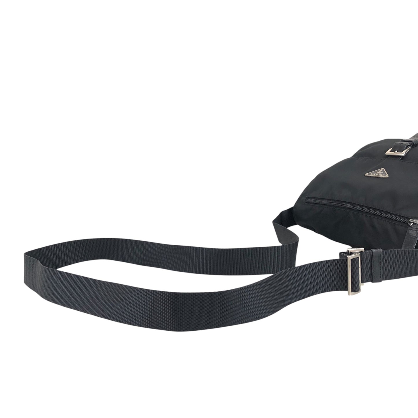 PRADA Triangle Logo Front Buckle Shoulder bag Black Vintage vzwn5s