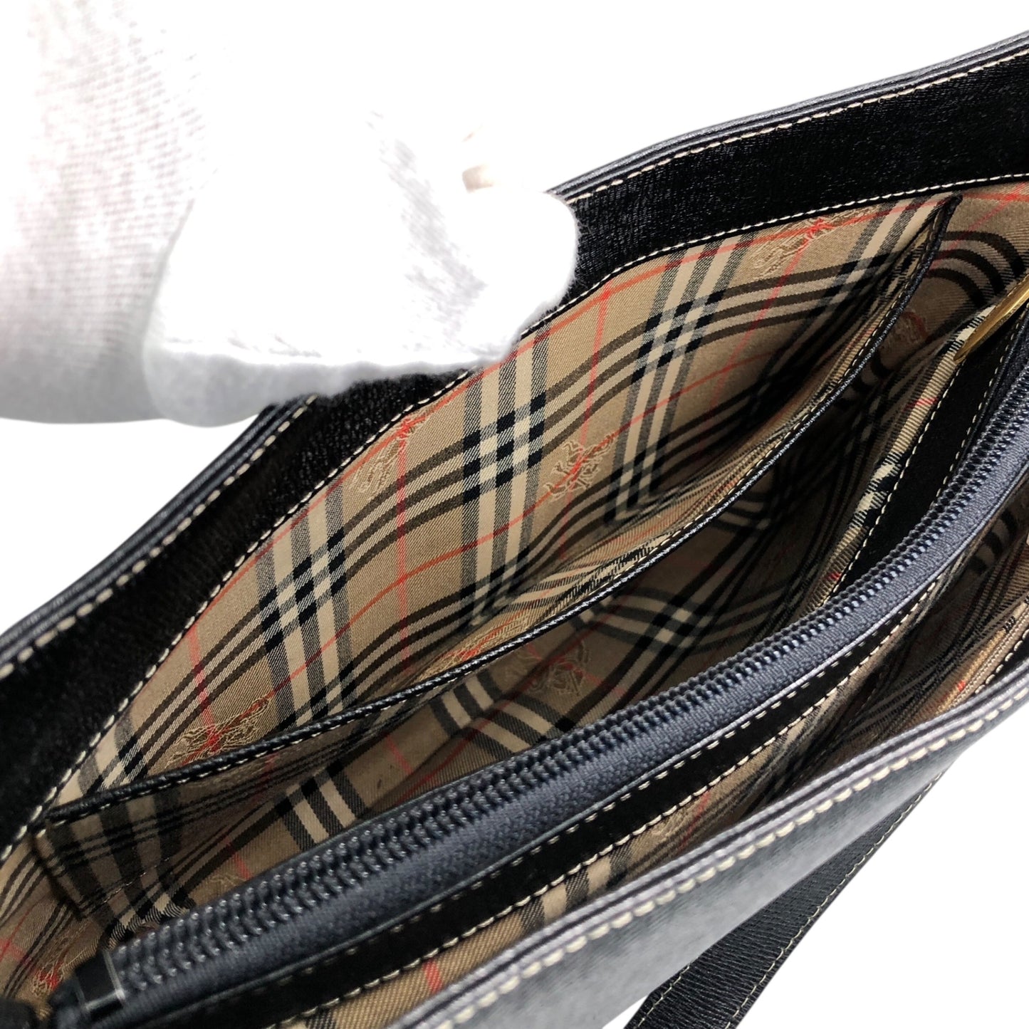 BURBERRY Logo Shoulder bag Hobobag Black Vintage xfbinh