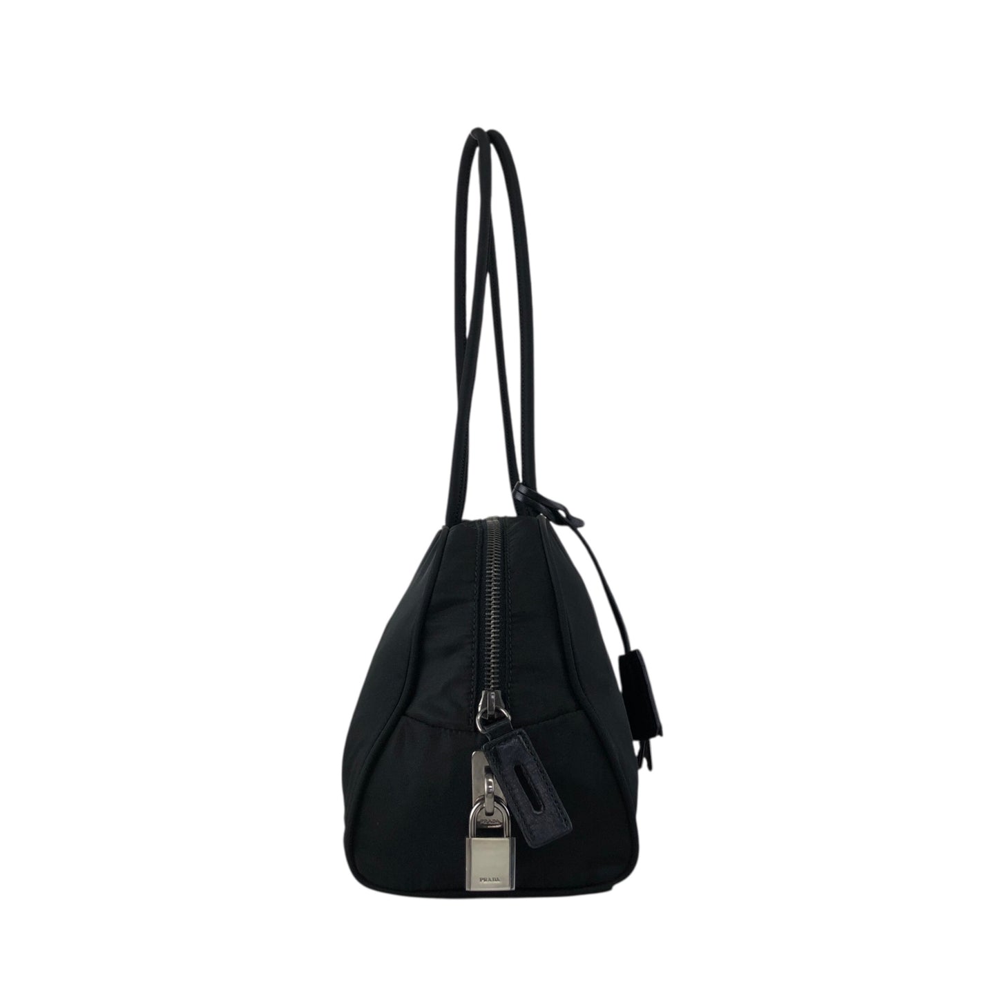 PRADA Tessuto Triangle Logo Padlock Small Boston bag Handbag Black Vintage a3zkst