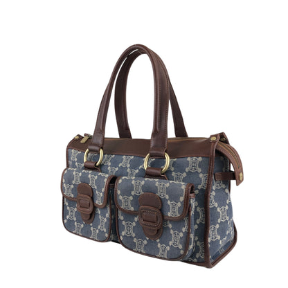 CELINE Paris Macadam Double Pocket Handbag Navy Vintage sh5hjs