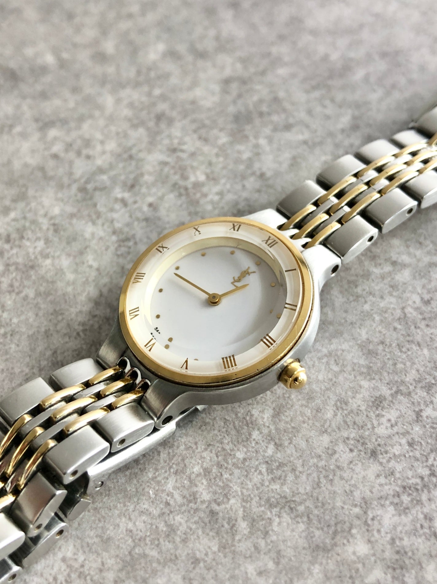 Yves Saint Laurent YSL Logo Watch Silver×Gold Vintage dxnipd
