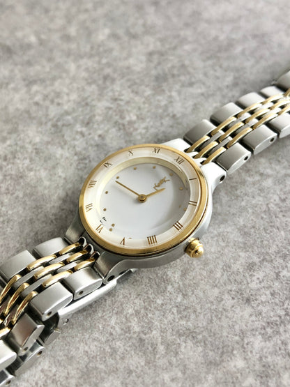 Yves Saint Laurent YSL Logo Watch Silver×Gold Vintage dxnipd