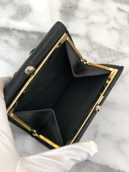 Salvatore Ferragamo Vala 絲帶皮革金屬扣折疊錢包黑色復古 2hapn4 