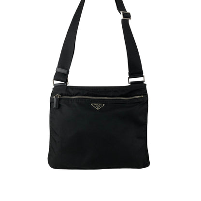 PRADA Tessuto Triangle Logo Shoulder bag Black Vintage mdycd2