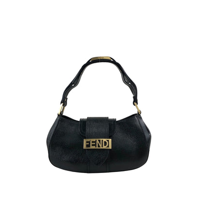 FENDI Logo Shoulder bag Black Vintage zjfy53