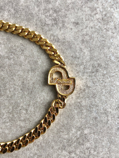 Christian Dior CD Logo Motif Rhinestone Bracelet Gold Vintage chgiwy