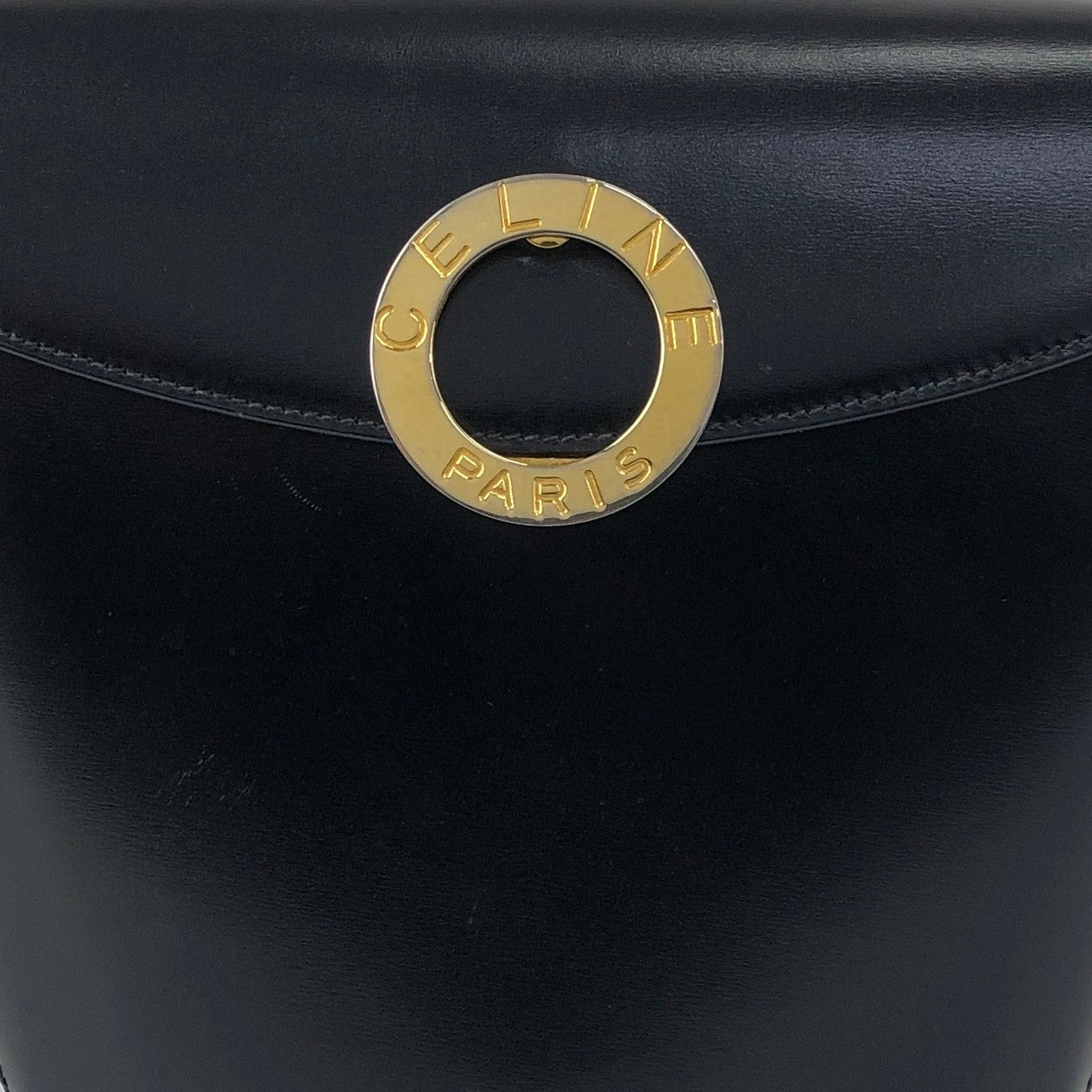 CELINE Circle Logo Shoulder bag Black Vintage kfiinf