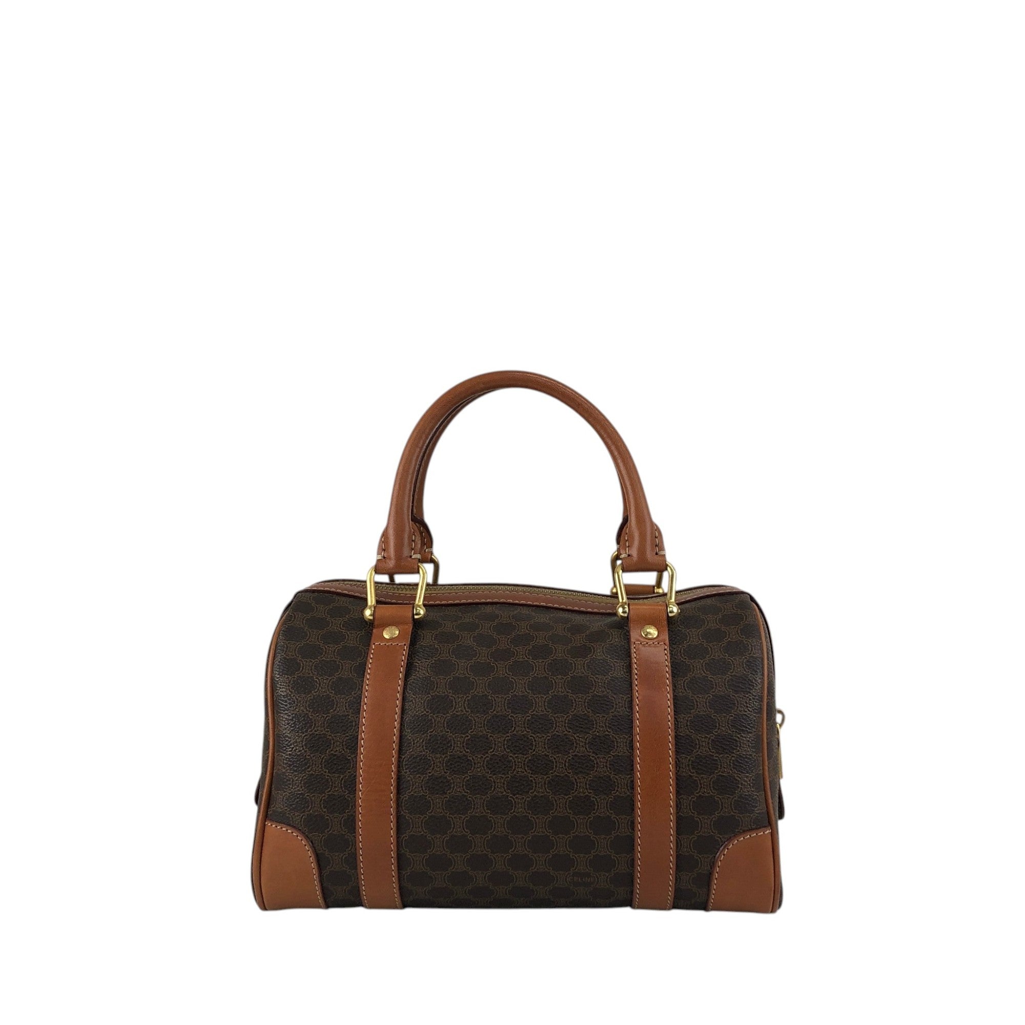 CELINE Macadam Small Boston bag Handbag Brown Vintage 7k24si