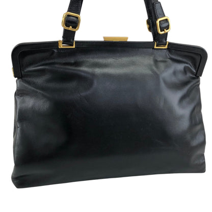 PRADA Logo Embossed Metal Clasp Handbag Black Vintage x7p3fx