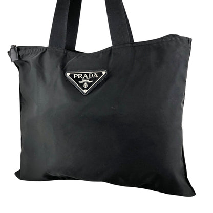 PRADA Tessuto Triangle Logo Handbag Totebag Black Vintage 6e4zku