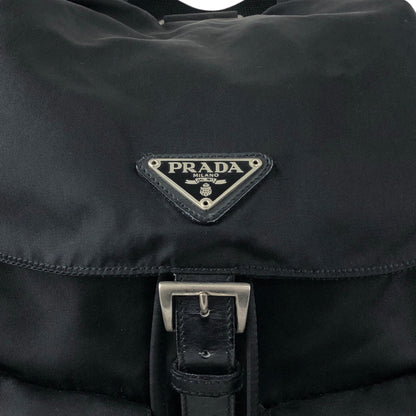 PRADA Tessuto Triangle Logo Front Buckle Backpack Black Vintage ku8tbi