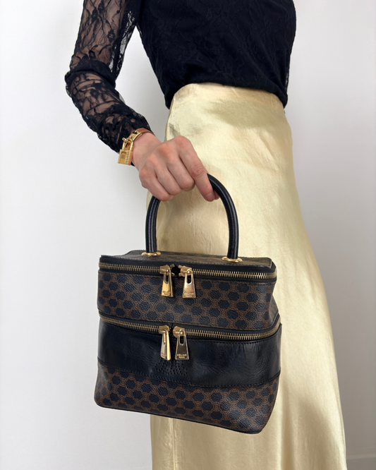 CELINE Macadam Handbag Vanity bag Black Vintage 3u4pwn