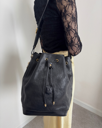 CELINE Blason Drawstring Shoulder bag Black Vintage 6uw6d7