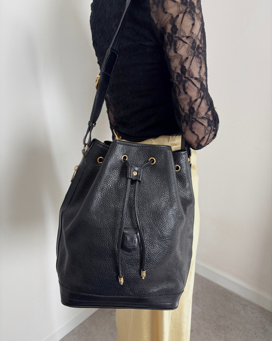 CELINE Blason Drawstring Shoulder bag Black Vintage 6uw6d7