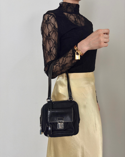 PRADA Triangle Logo Handbag Shoulder bag Black Vintage ntuyze