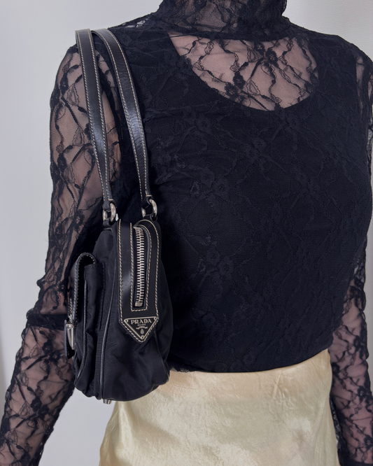 PRADA Triangle Logo Handbag Shoulder bag Black Vintage ntuyze