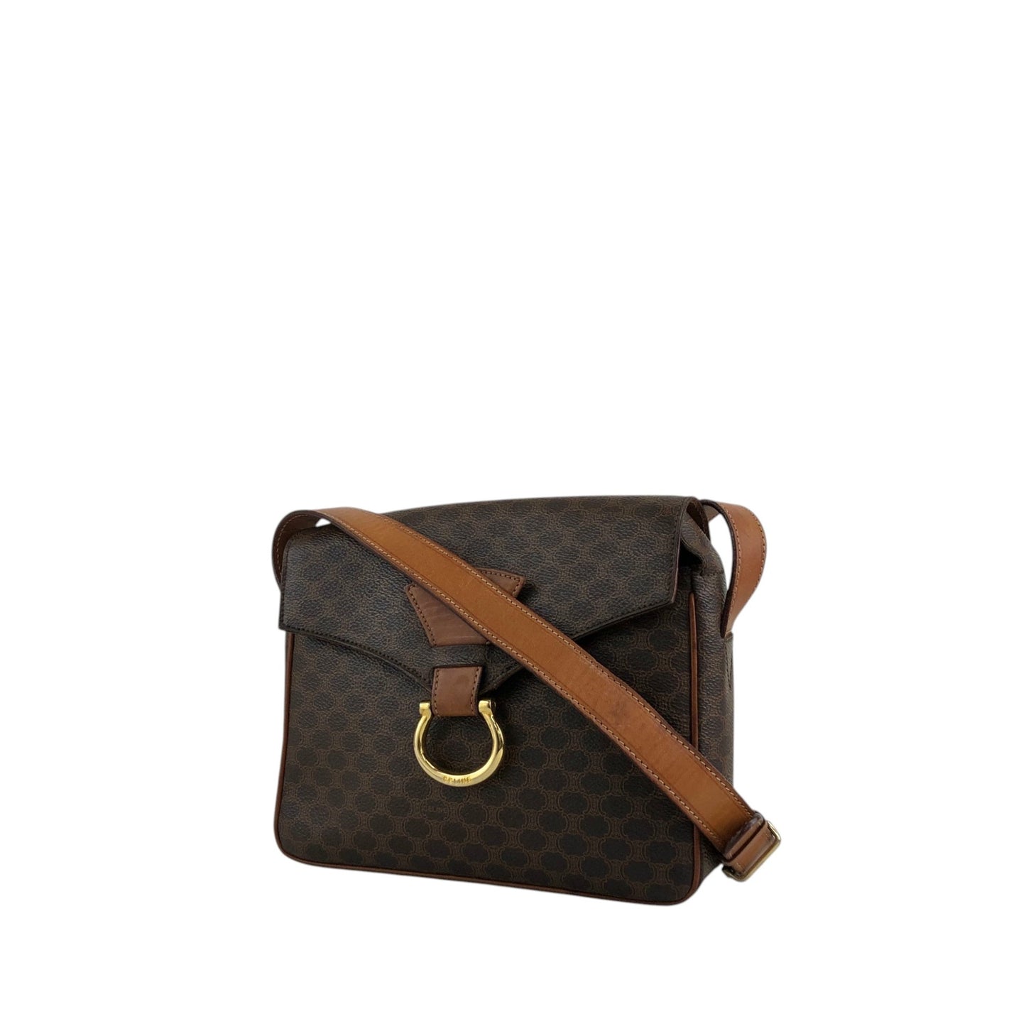 CELINE Macadam Horse Bit Shoulder bag Brown Vintage yw7ax4