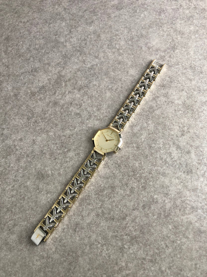 Yves Saint Laurent YSL Logo Octagon Quartz Watch Silver×Gold 4620-E62143 Vintage 4kdjvm