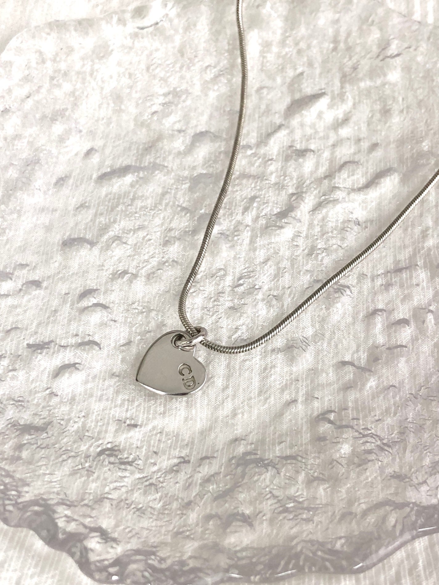 Christian Dior CD Logo Heart Motif Necklace Silver Vintage 2f2nrz