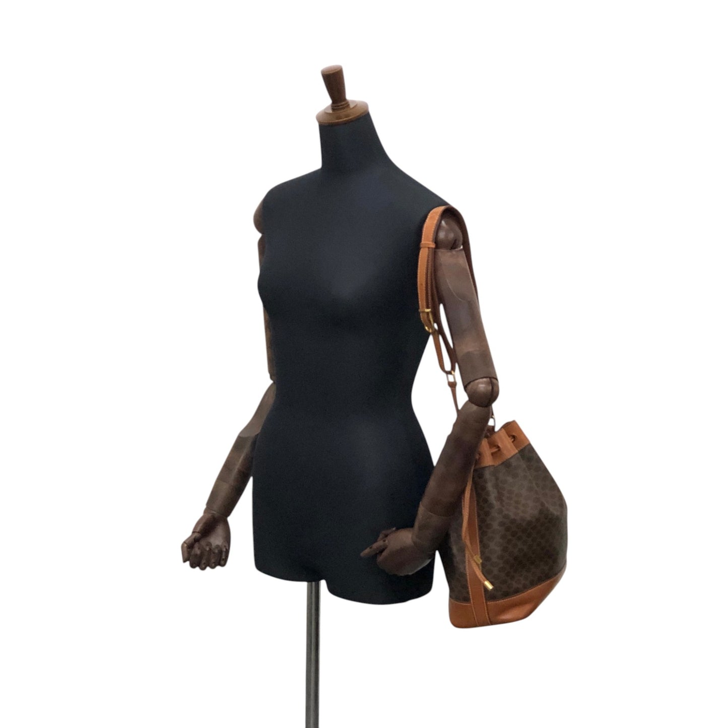 CELINE Macadam Drawstring Shoulder bag Brown Vintage v7knp2