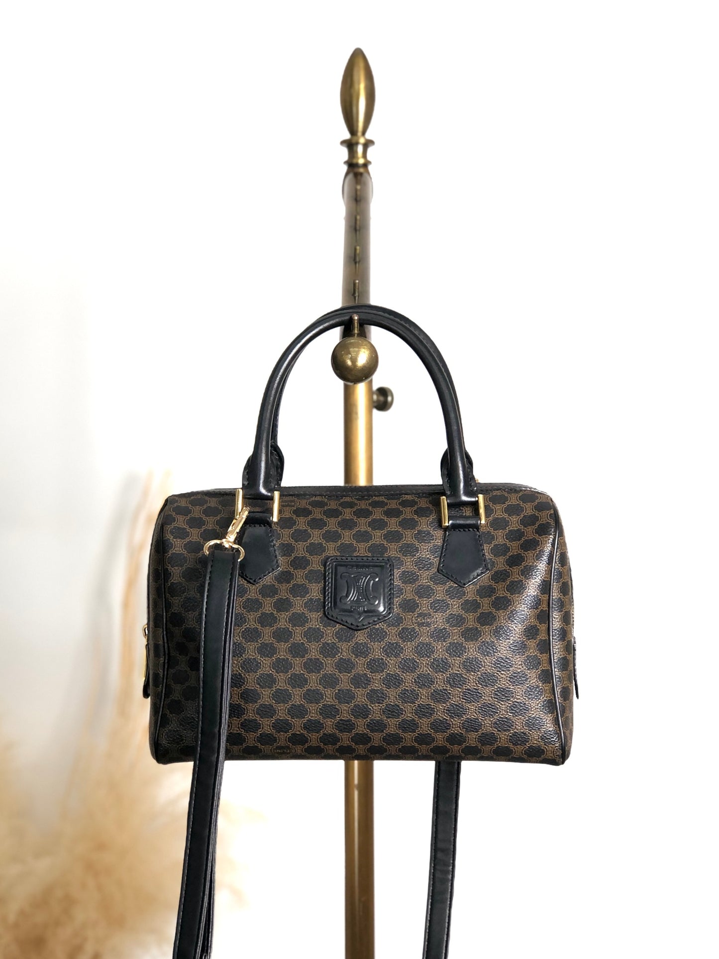 CELINE Macadam Blason Two-way Small Boston bag Shoulder bag Black Vintage xawpgz