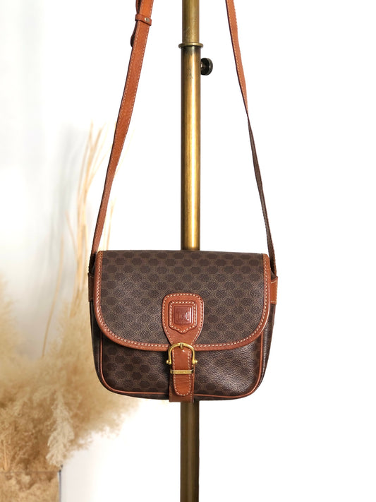 CELINE Macadam Blason Front Buckle Shoulder bag Brown Vintage ketsrv