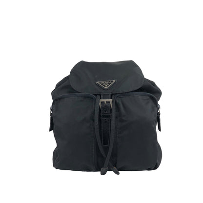 PRADA Triangle Logo Front Buckle Double Pocket Backpack Black Vintage 7ugci6