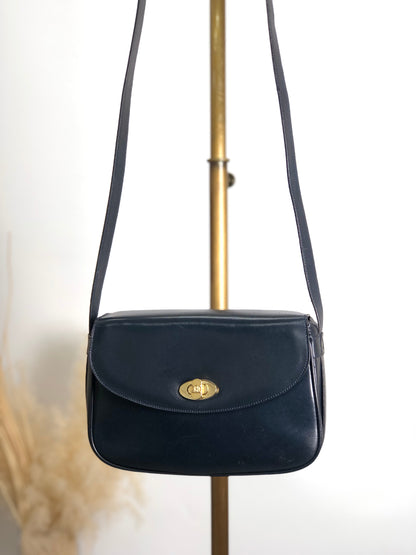 CELINE Blason Turn LocK Shoulder bag Navy Vintage uaxp5e