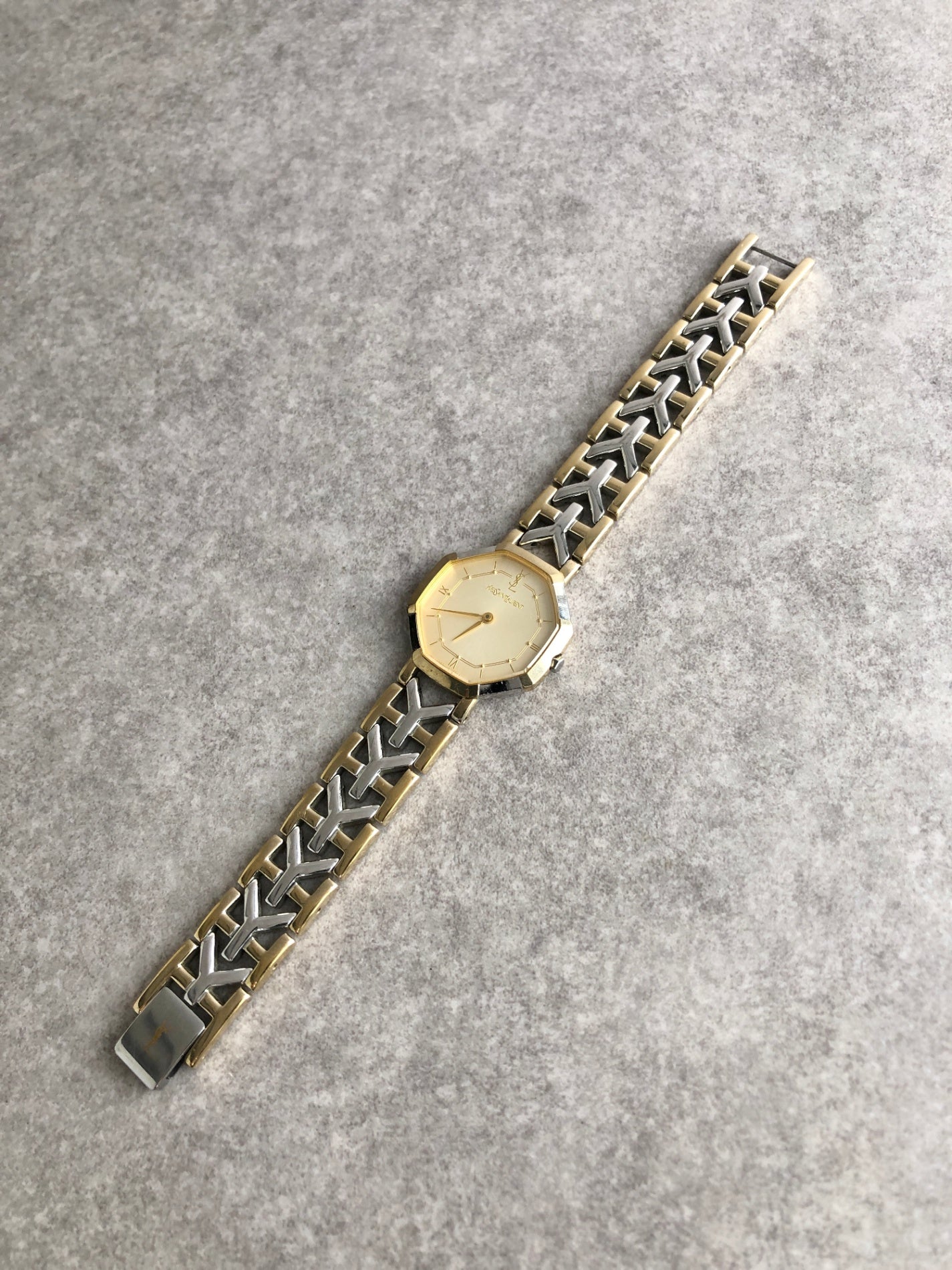 Yves Saint Laurent YSL Logo Octagon Watch Gold Vintage ru7r5x