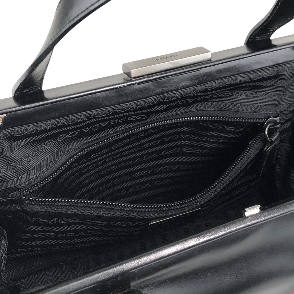 PRADA Metal Clasp Handbag Black Vintage 6am4p2