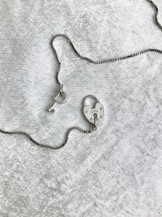 Christian Dior Logo Heart Motif Necklace Silver Vintage psrkeb