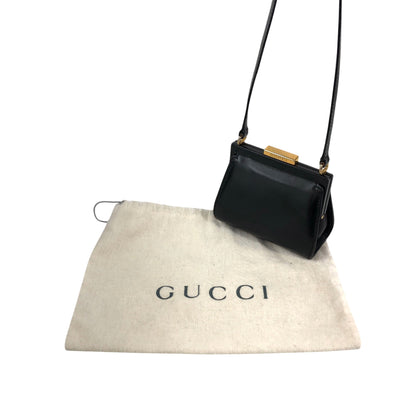 GUCCI Logo Metal Clasp Small Shoulder bag Black Vintage cepe4m