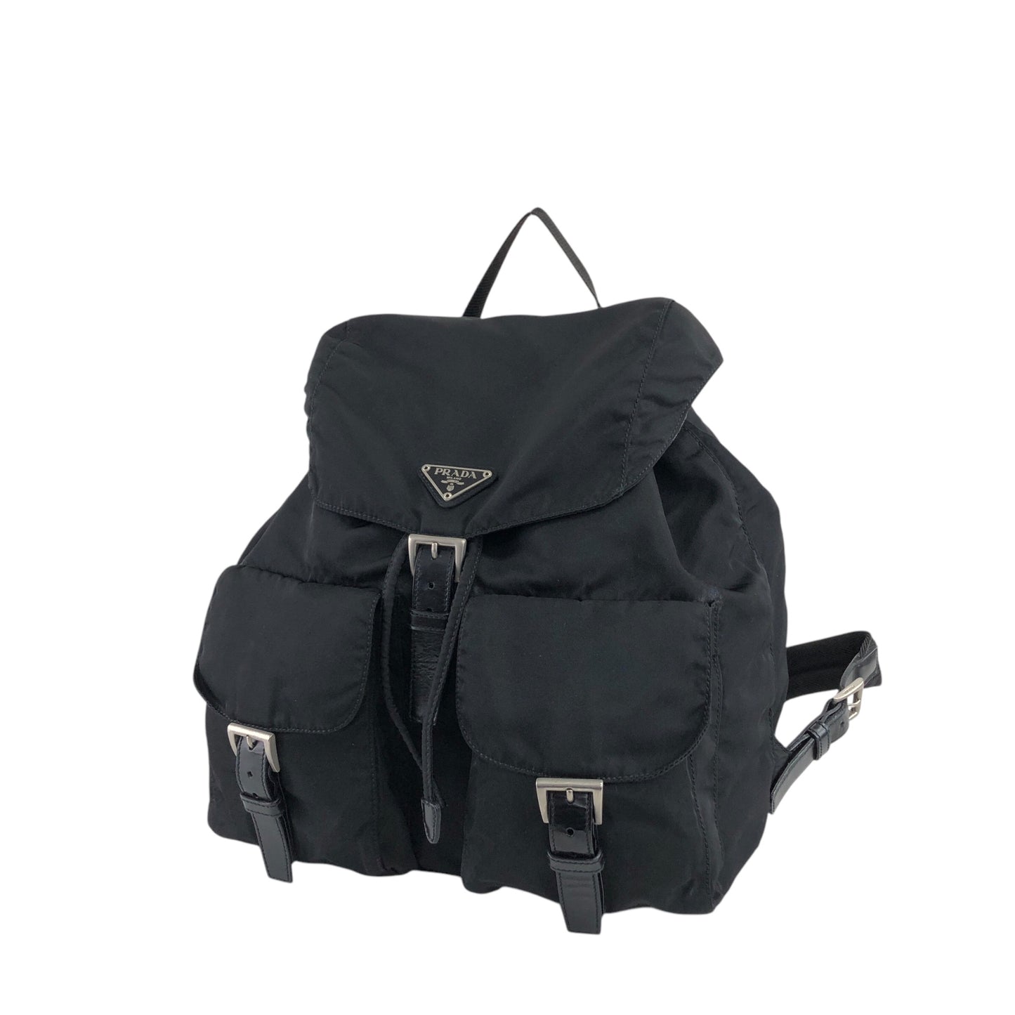 PRADA Triangle Logo Double Pocket Backpack Black Vintage 7hx8bf