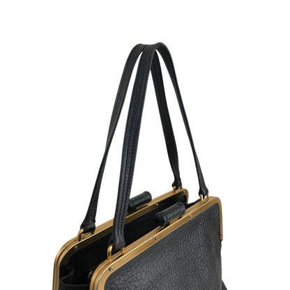 PRADA Triangle Logo Metal Clasp Handbag Black Vintage caemtz