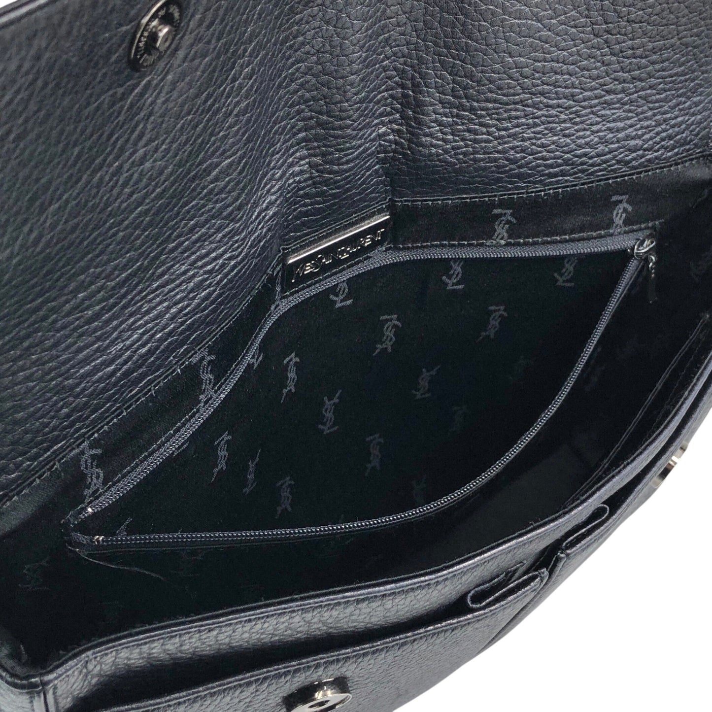 Yves Saint Laurent Logo Buckle Shoulder bag Black Vintage geb2iw