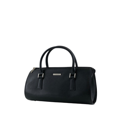 BURBERRY Logo Small Boston bag Handbag Black Vintage 56f78t