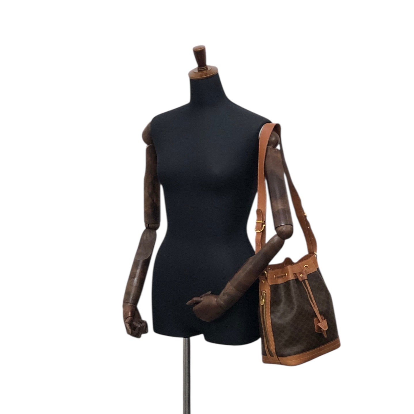 CELINE Macadam Blason Drawstring Shoulder bag Brown Vintage y4ma84