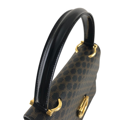 CELINE Macadam Horseshoe Double Flap Handbag Black Vintage eir5v4