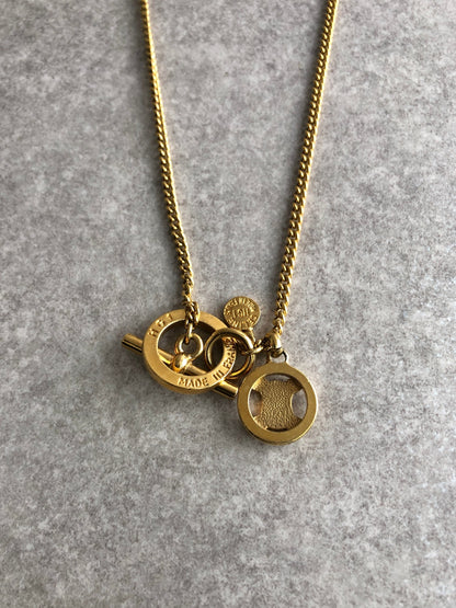 CELINE Blason Toggle Clasp Necklace Gold Vintage f45y4w