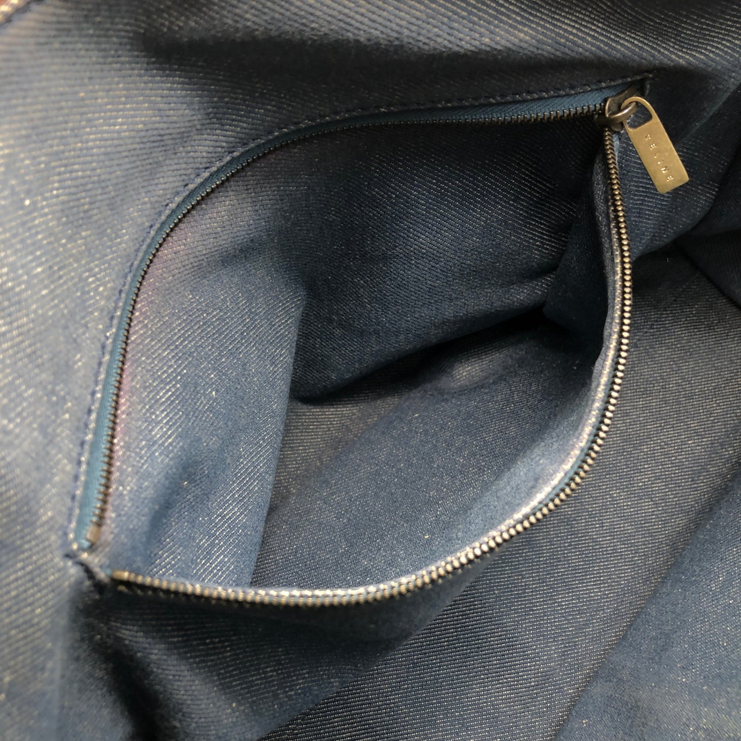 CELINE Paris Macadam Double Pocket Handbag Navy Vintage sh5hjs