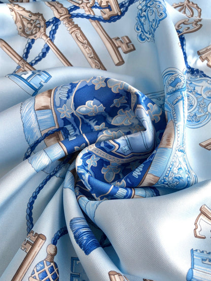 HERMES Silk Scarf Light Blue Les Cles Vintage xebh48