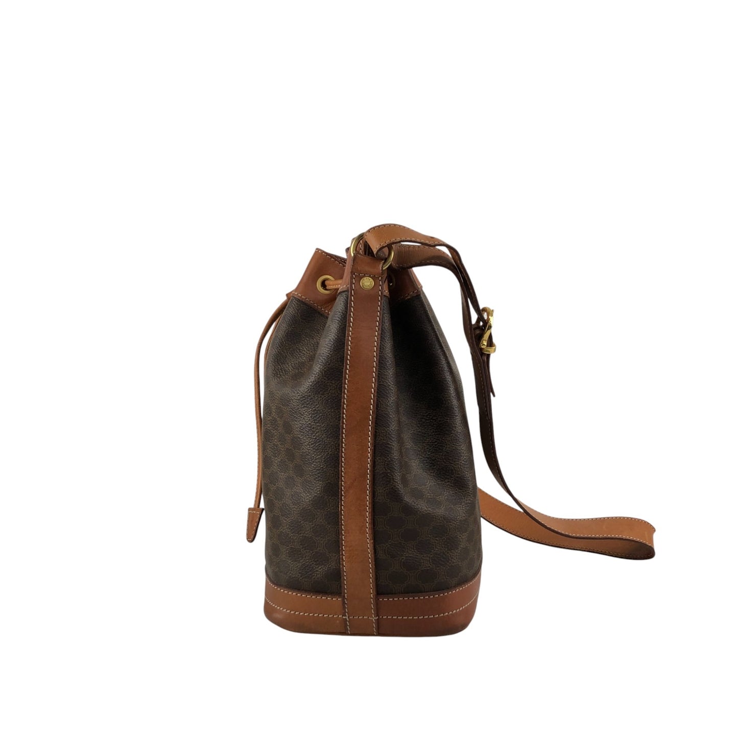 CELINE Macadam Blason Drawstring Shoulder bag Brown Vintage 2wtdcs