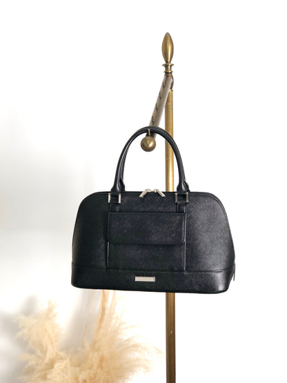 BURBERRY Logo Front Pocket Handbag Black Vintage rvwki4