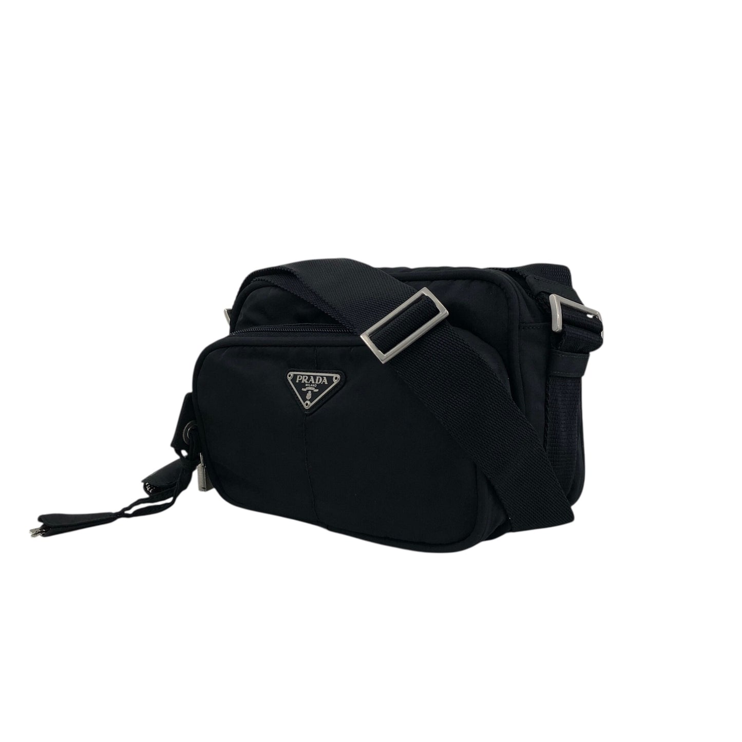 PRADA Tessuto Triangle Logo Shoulder bag Black Vintage gdjwks