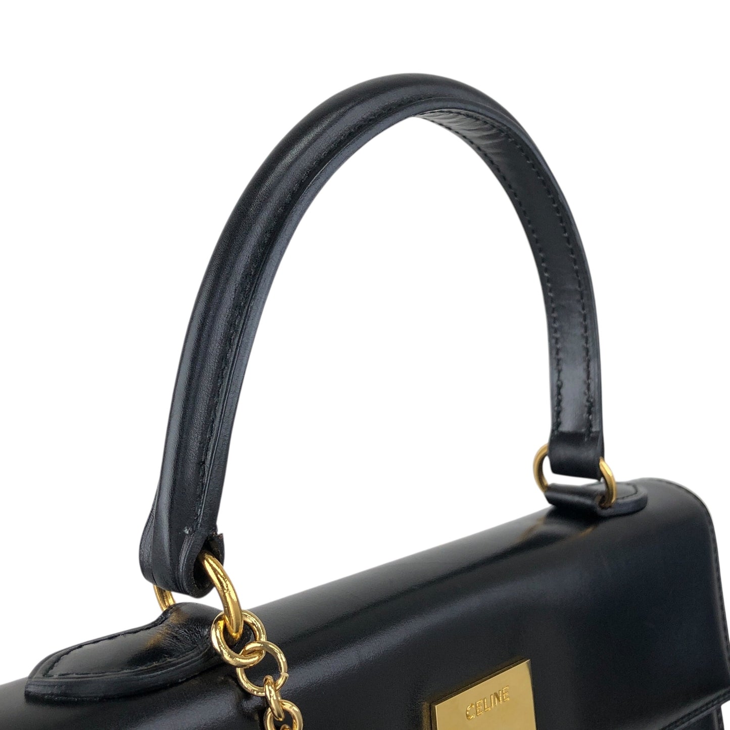 CELINE Gancini Top Handle Handbag Black Vintage whcwed