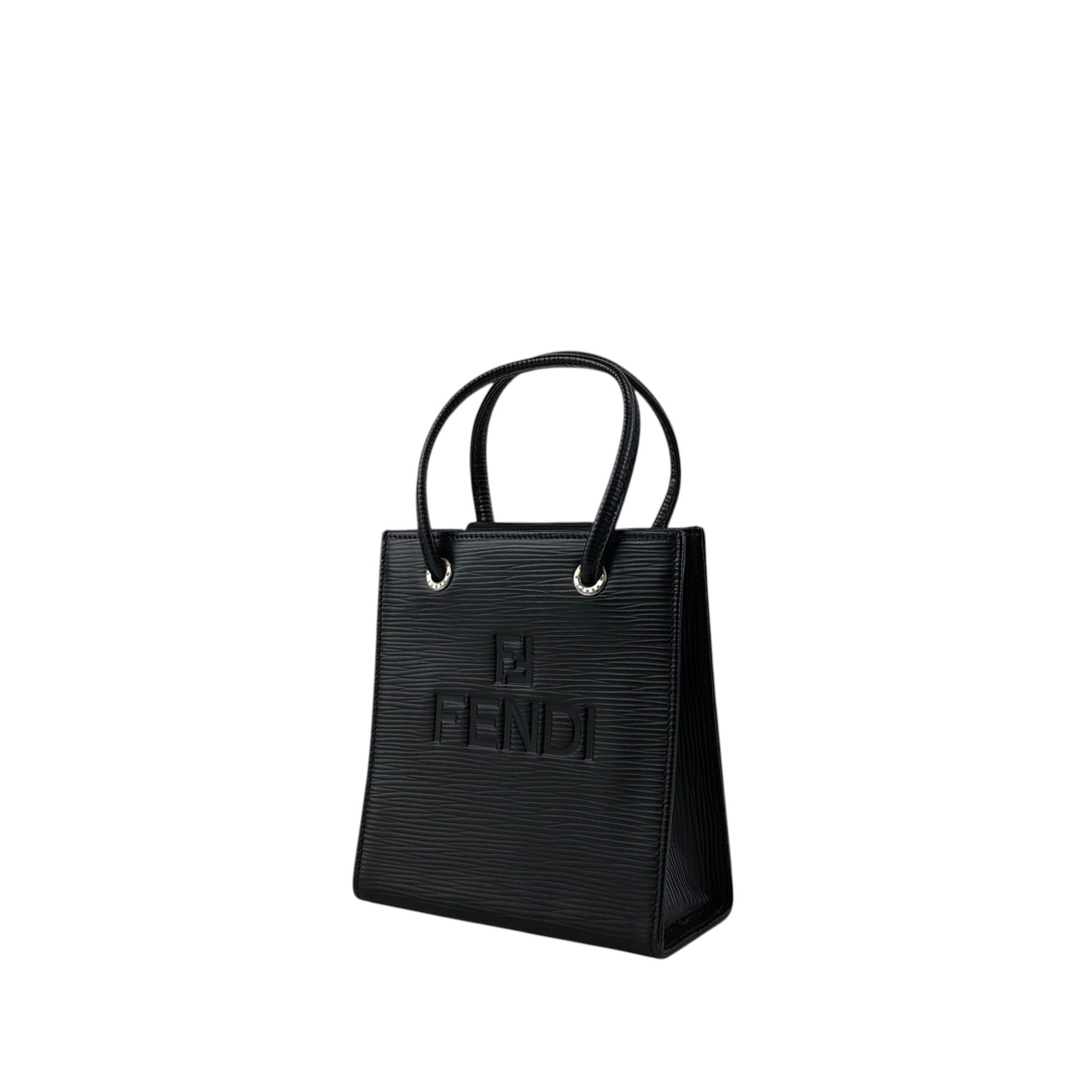 Fendi ロゴパターン ハンドバッグ FENDI Logo Embossed Small Handle Black Vintage p2sp67
